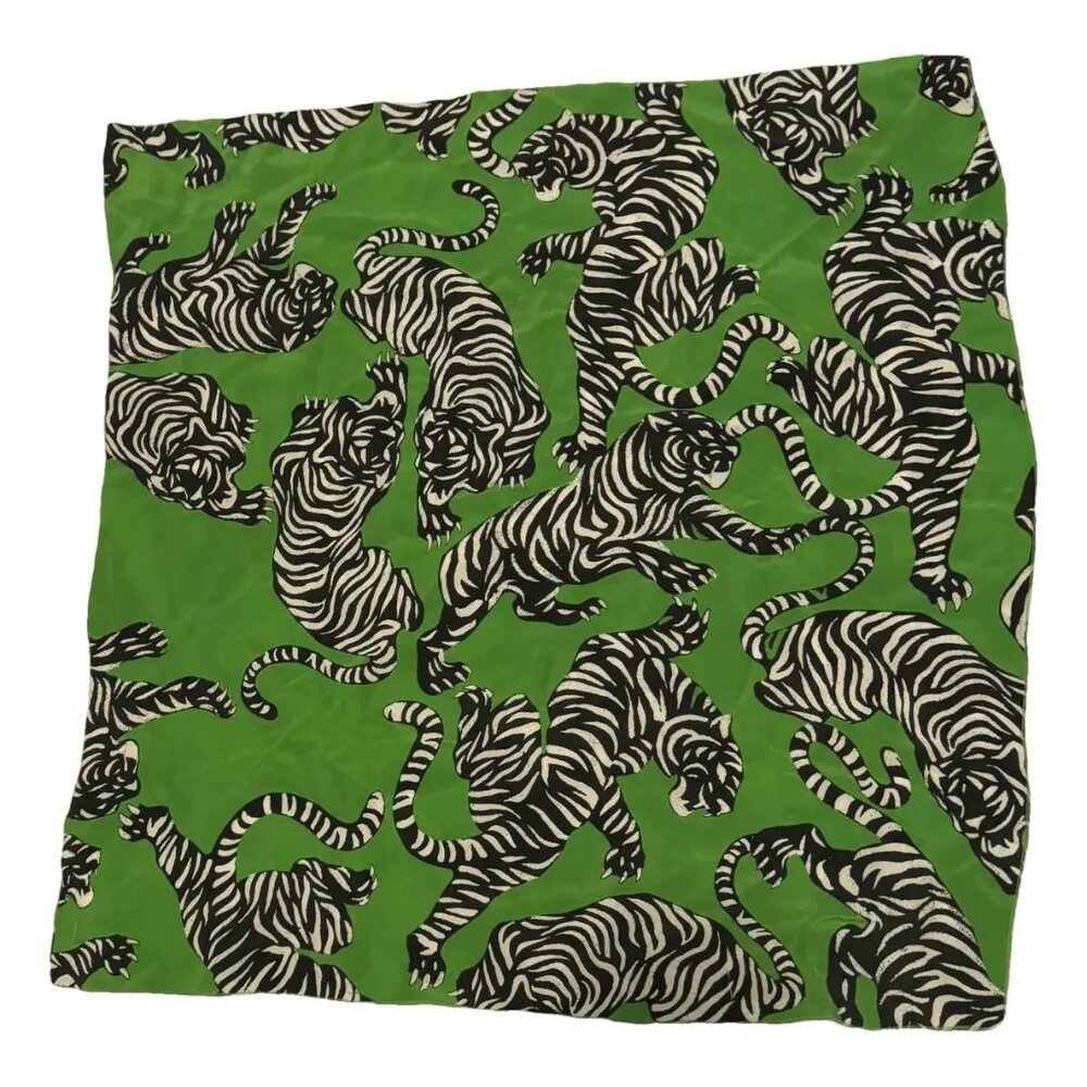 NWOT: Falconeri silk scarf, bright green with animal print